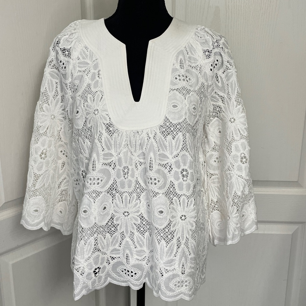 Tuckernuck Florian white top eyelet lace broderie anglaise M cotton